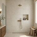 Nysa 24x24 Filled & Honed Travertine Tile — Bathroom shower wall