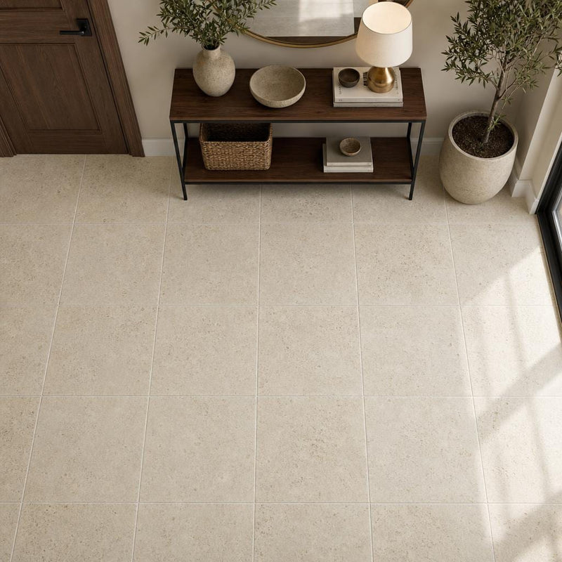 Nysa 24x24 Filled & Honed Travertine Tile — Foyer floor