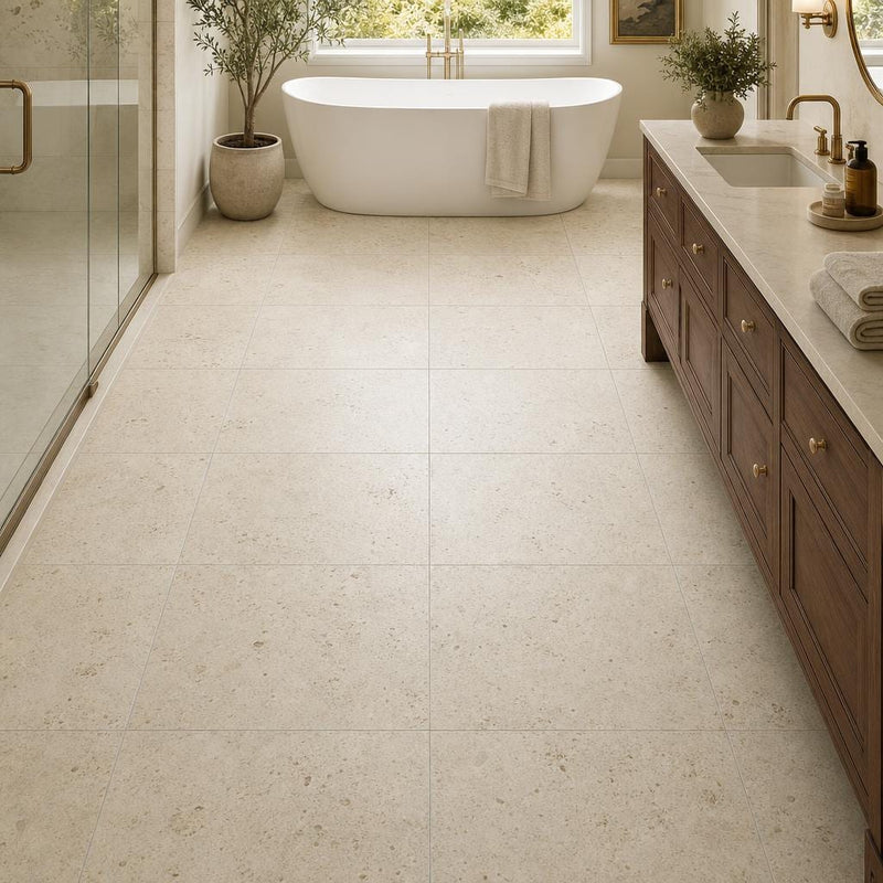 Nysa 24x24 Filled & Honed Travertine Tile — Primary Bath floor