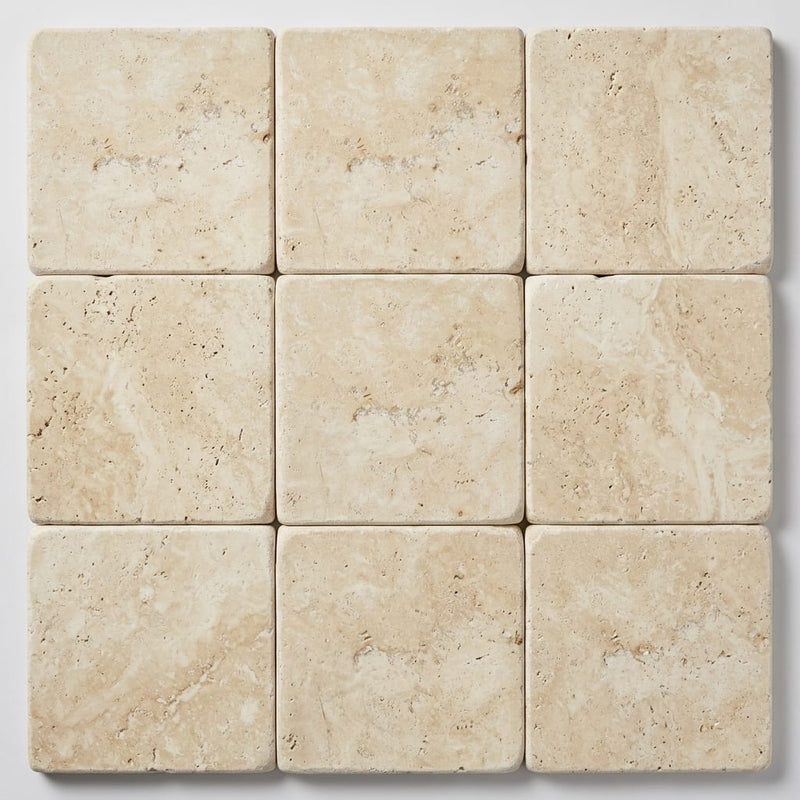 Nysa Travertine Coping 12x12 Tumbled Bullnose 1.25 inch close-up