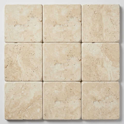 Nysa Travertine Coping 12x12 Tumbled Bullnose 1.25 inch close-up