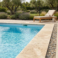 Nysa Travertine Coping 12x12 Tumbled Bullnose 1.25 inch pool coping — Swimming Pool pool edge drop-face coping