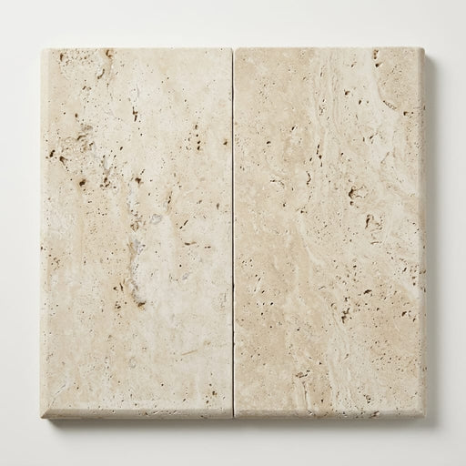 Nysa Travertine Coping 12x24 Tumbled Bullnose 1.25 inch close-up
