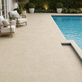 Nysa Travertine Paver 12x12 Unfilled, Honed 2 inch — Backyard pool deck