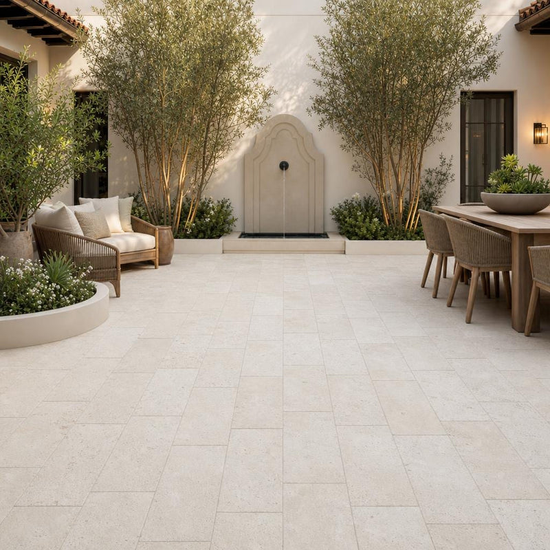 Nysa Travertine Paver 12x24 Tumbled 1.25 inch — Courtyard paving