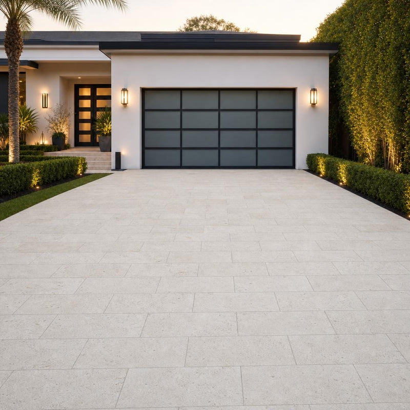 Nysa Travertine Paver 12x24 Tumbled 1.25 inch — Front Yard driveway