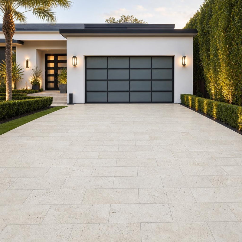 Nysa Travertine Paver 12x24 Tumbled 2 inch — Front Yard driveway