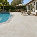 Nysa Travertine Paver 16x24 Tumbled 1.25 inch — Backyard pool deck