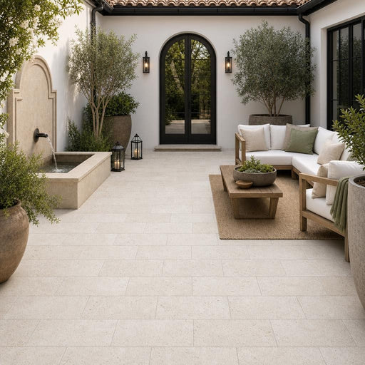 Nysa Travertine Paver 6x12 Tumbled 1.25 inch — Courtyard paving