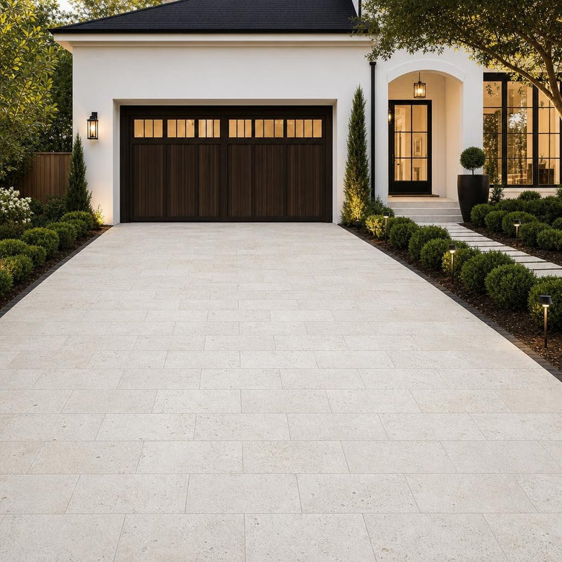 Nysa Travertine Paver 6x12 Tumbled 1.25 inch — Front Yard driveway