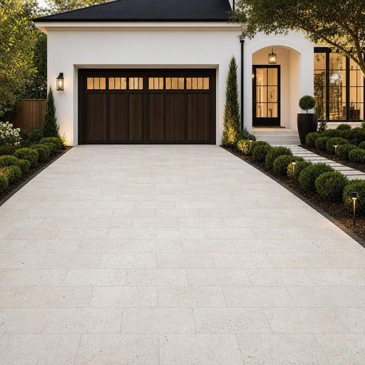 Nysa Travertine Paver 6x12 Tumbled 1.25 inch — Front Yard driveway