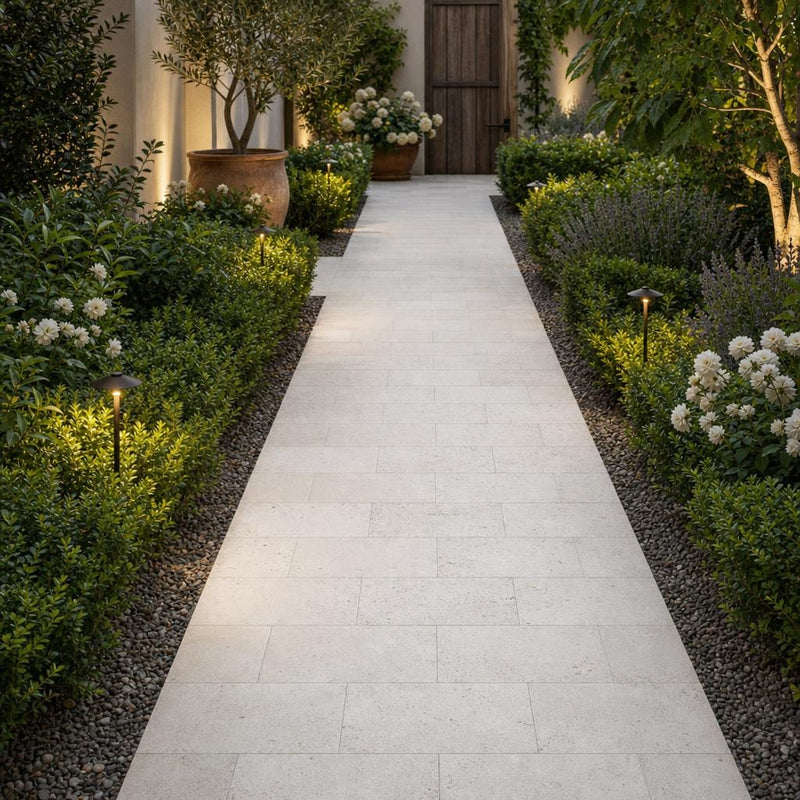 Nysa Travertine Paver 6x12 Tumbled 1.25 inch — Garden path