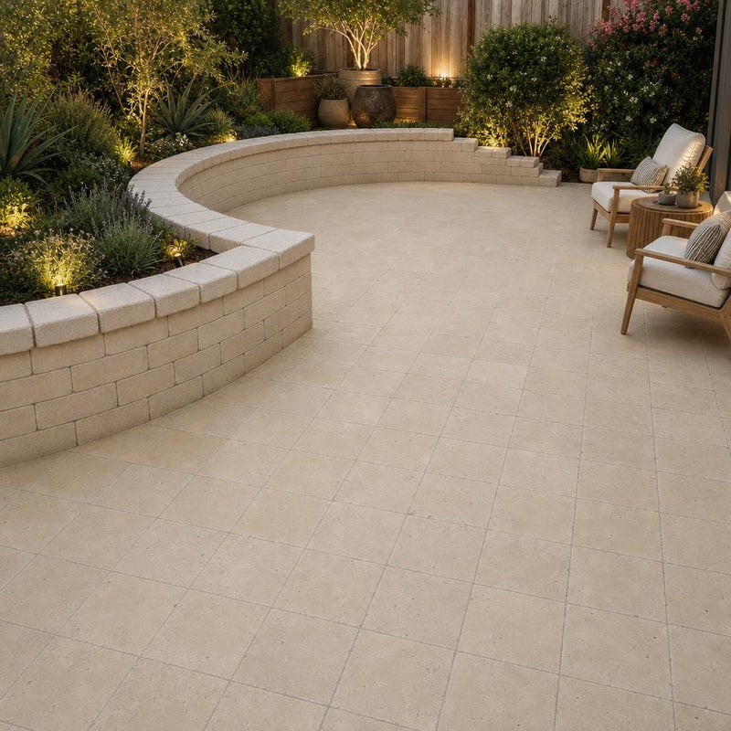 Nysa Travertine Paver 6x6 Tumbled 1.25 inch — Backyard patio