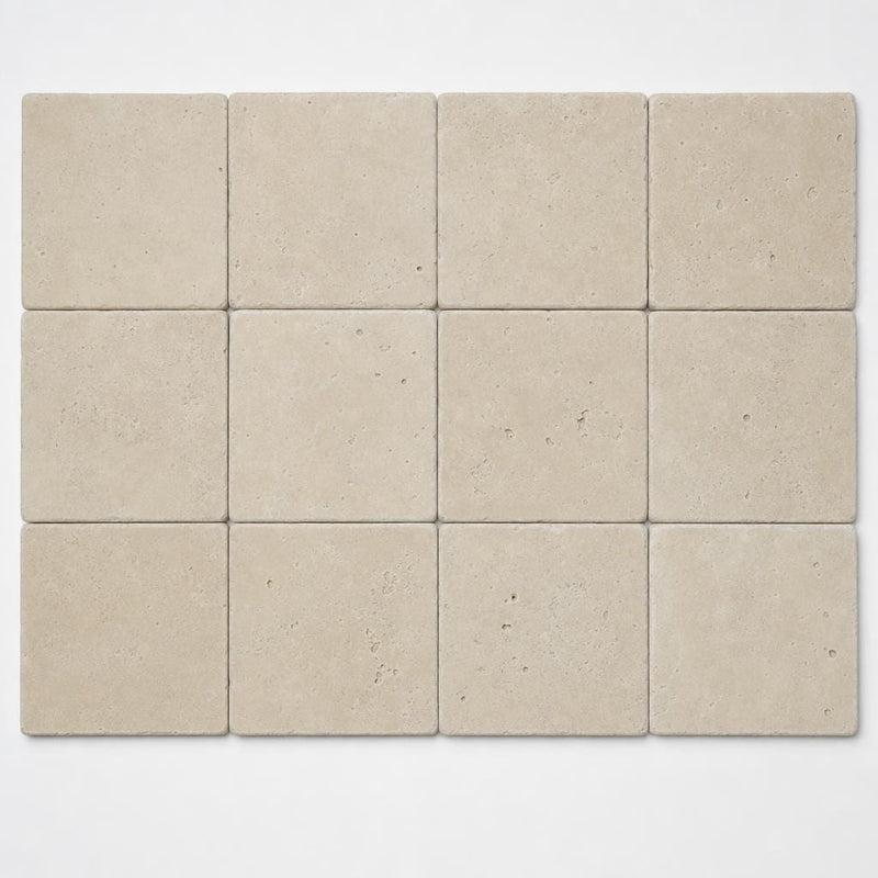 Nysa Travertine Paver 6x6 Tumbled 1.25 inch close-up