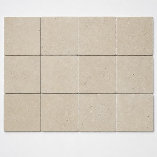 Nysa Travertine Paver 6x6 Tumbled 1.25 inch close-up