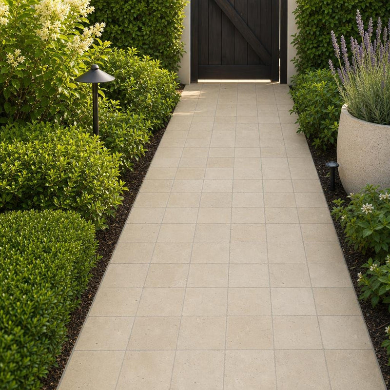 Nysa Travertine Paver 6x6 Tumbled 1.25 inch — Garden path