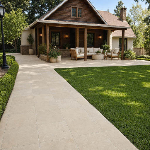 Nysa Travertine Paver 8x8 Tumbled 1.25 inch — Backyard patio