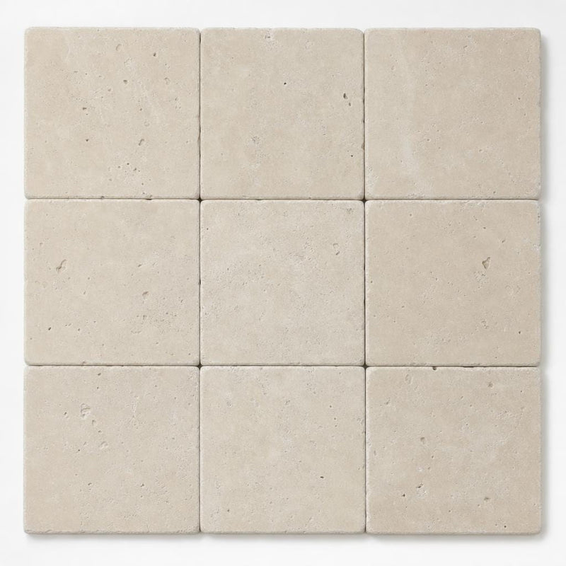 Nysa Travertine Paver 8x8 Tumbled 1.25 inch close-up