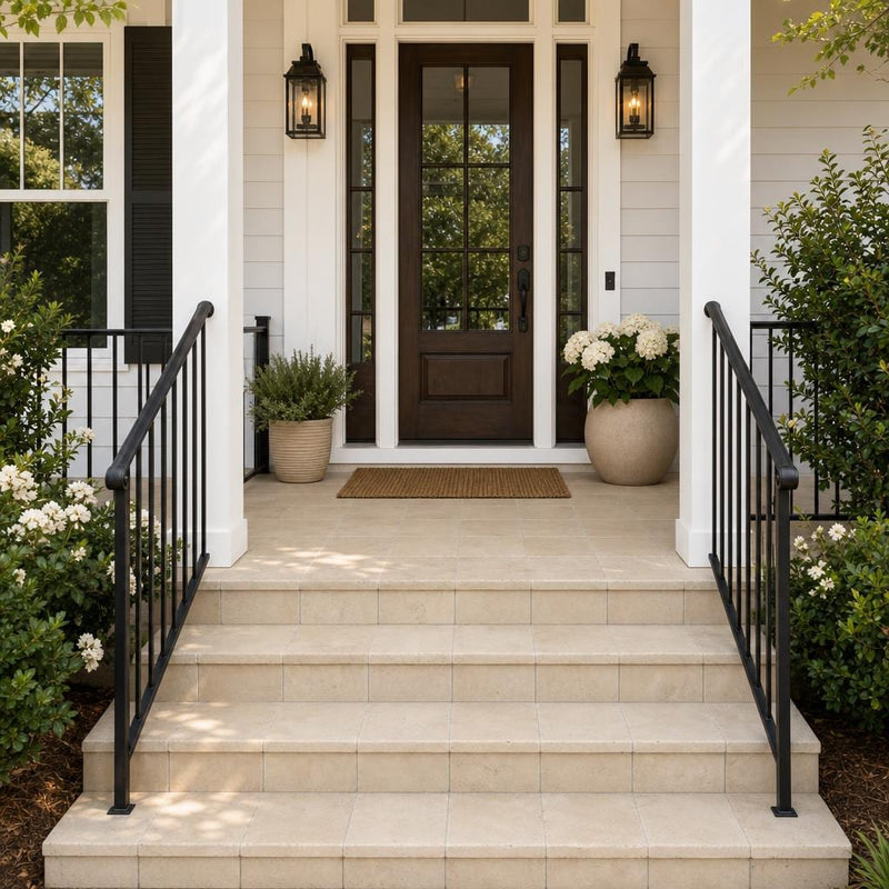 Nysa Travertine Paver 8x8 Tumbled 1.25 inch — Front Yard front porch