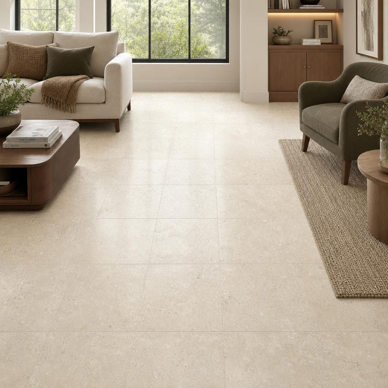 Nysa Travertine Tile 18x18 Filled, Honed — Family Room floor