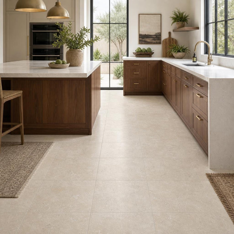 Nysa Travertine Tile 18x18 Filled, Honed — Kitchen floor