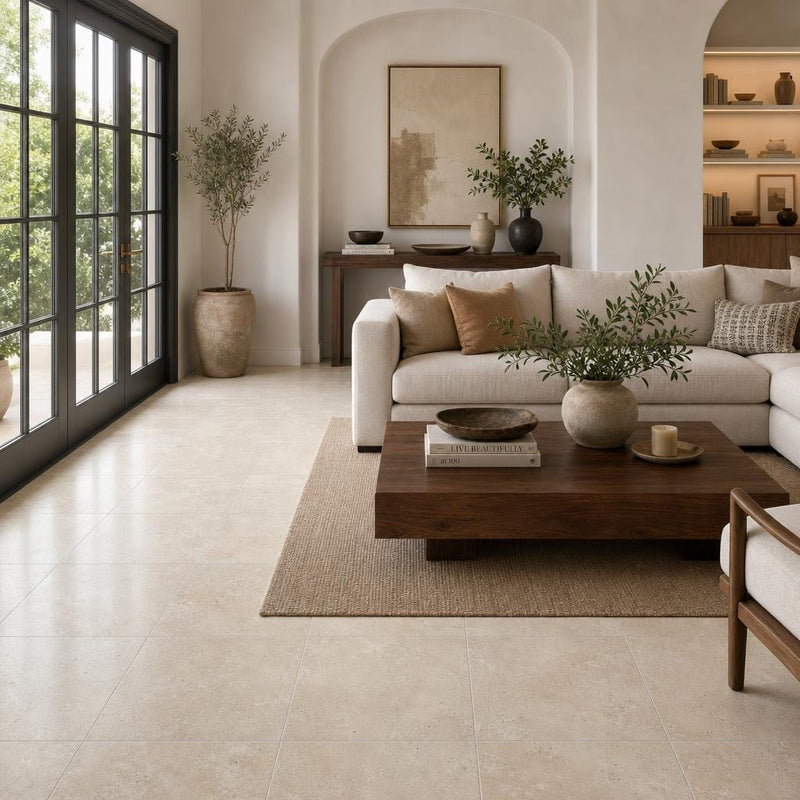 Nysa Travertine Tile 18x18 Filled, Honed — Living Room floor
