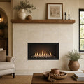 Nysa Travertine Tile 24x24 Tumbled — Living Room fireplace surround