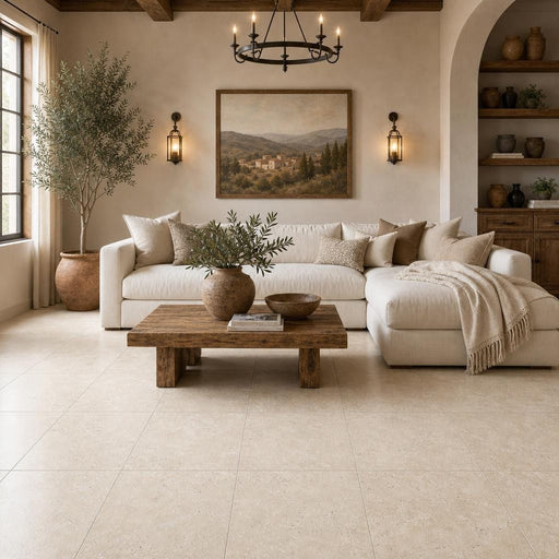 Nysa Travertine Tile 24x24 Tumbled — Living Room floor