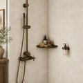 Nysa Travertine Tile 3x6 Tumbled — Bathroom shower wall