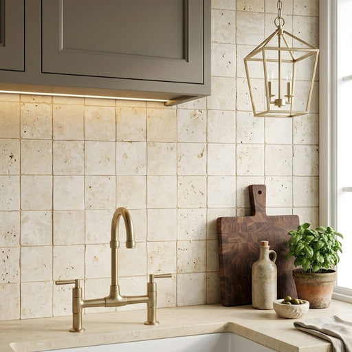 Nysa Travertine Tile 4x4 Honed — Kitchen backsplash