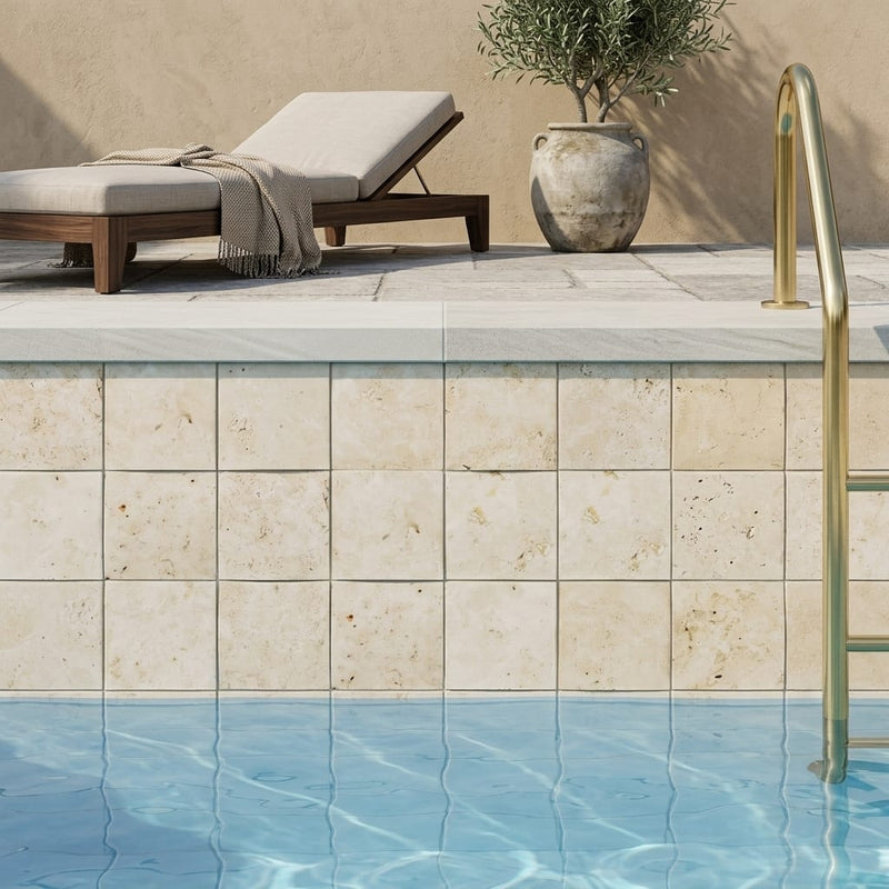 Nysa Travertine Tile 4x4 Honed — Swimming Pool waterline