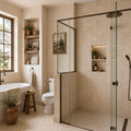 Nysa Travertine Tile 4x4 Tumbled — Bathroom shower wall accent band