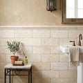 Nysa Travertine Tile 6x12 Tumbled — Bathroom wainscot cap