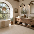 Nysa Travertine Tile 8x8 Tumbled — Bathroom floor