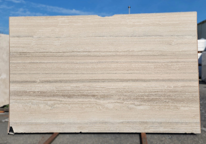 Vein Cut Travertine 3/4" (2cm) Ocean Silver Honed Filled Italian Slab