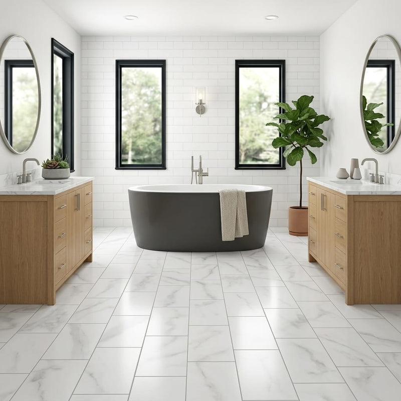 Olimpia Grey 11x22 Straight Porcelain Tile 12x24 — Bathroom floor