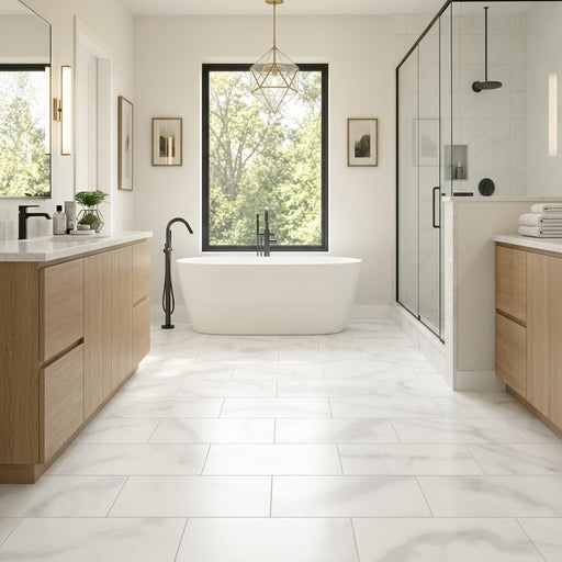 Olimpia Grey 11x22 Straight Porcelain Tile 12x24 — Primary Bath floor
