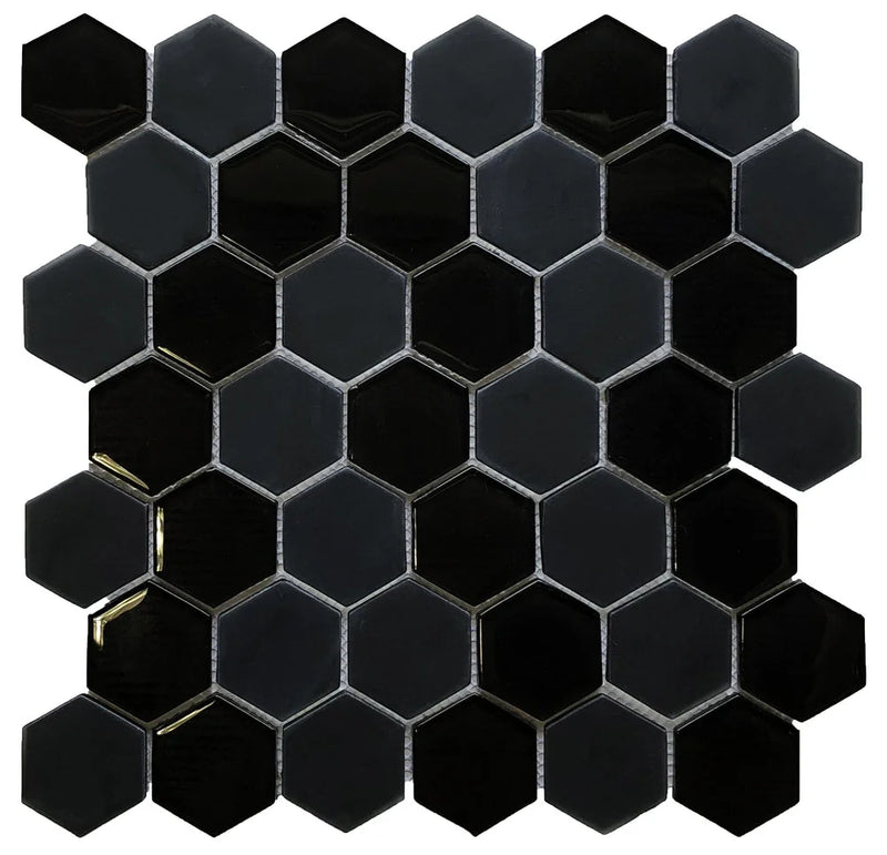 Omni White 2" Hexagon Gloss & Matte Glass Mosaic