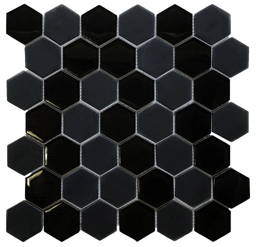 Omni Black 2" Hexagon Gloss & Matte Glass Mosaic