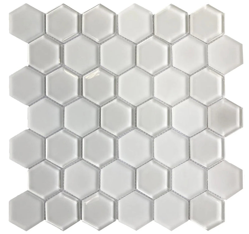 Omni White 2" Hexagon Gloss & Matte Glass Mosaic