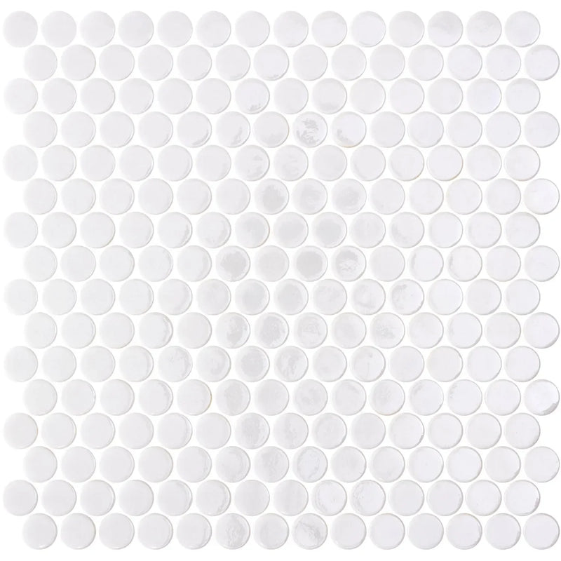 Onix Glass Penny Opalo White 3/4x3/4 Pennyround Glossy Glass Mosaic