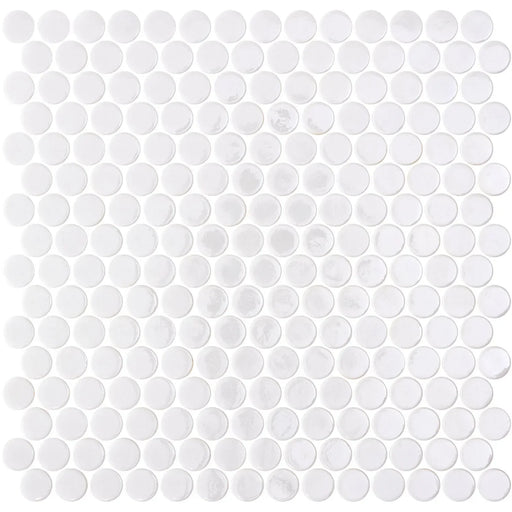 Onix Glass Penny Opalo White 3/4x3/4 Pennyround Glossy Glass Mosaic