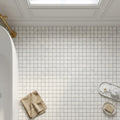 Oriental White (Asian Statuary) Marble 1x1 Honed Mosaic — Bathroom floor