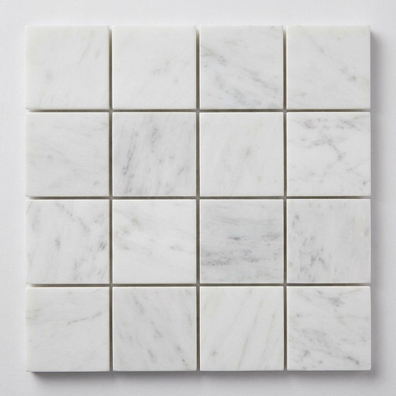 Oriental White (Asian Statuary) Marble 1x1 Honed Mosaic close-up