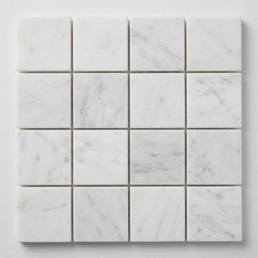 Oriental White (Asian Statuary) Marble 1x1 Honed Mosaic close-up
