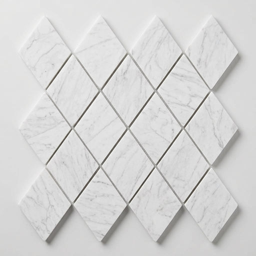 Oriental White (Asian Statuary) Marble 1x2 Honed Diamond / Rhomboid Mosaic close-up