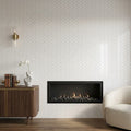 Oriental White (Asian Statuary) Marble 1x3 Honed Herringbone Mosaic — Living Room accent wall