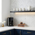Oriental White (Asian Statuary) Marble 1x4 Honed Herringbone Mosaic — Kitchen backsplash
