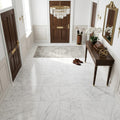 Oriental White (Asian Statuary) Marble 12x12 Honed Tile — Foyer floor