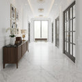 Oriental White (Asian Statuary) Marble 18x18 Honed Tile — Hallway floor